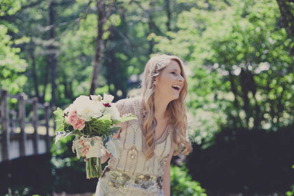 romantic camp wedding first look portraits, photo by Terra Lange Photography | via junebugweddings.com sweet bride's first look reaction portrait