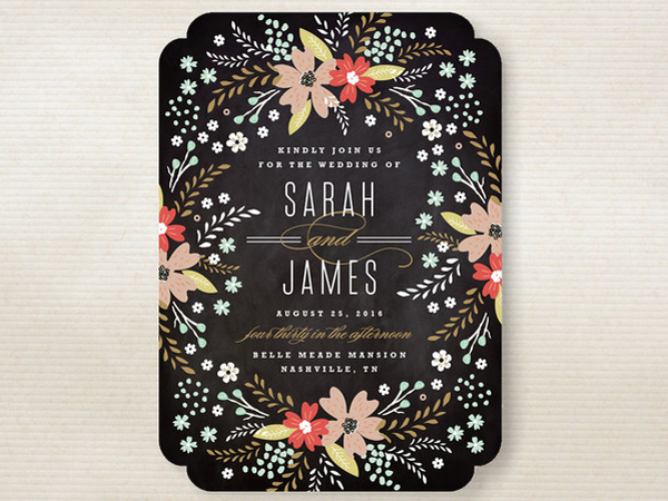 floral chalkboard wedding invitation from minted | via junebugweddings.com