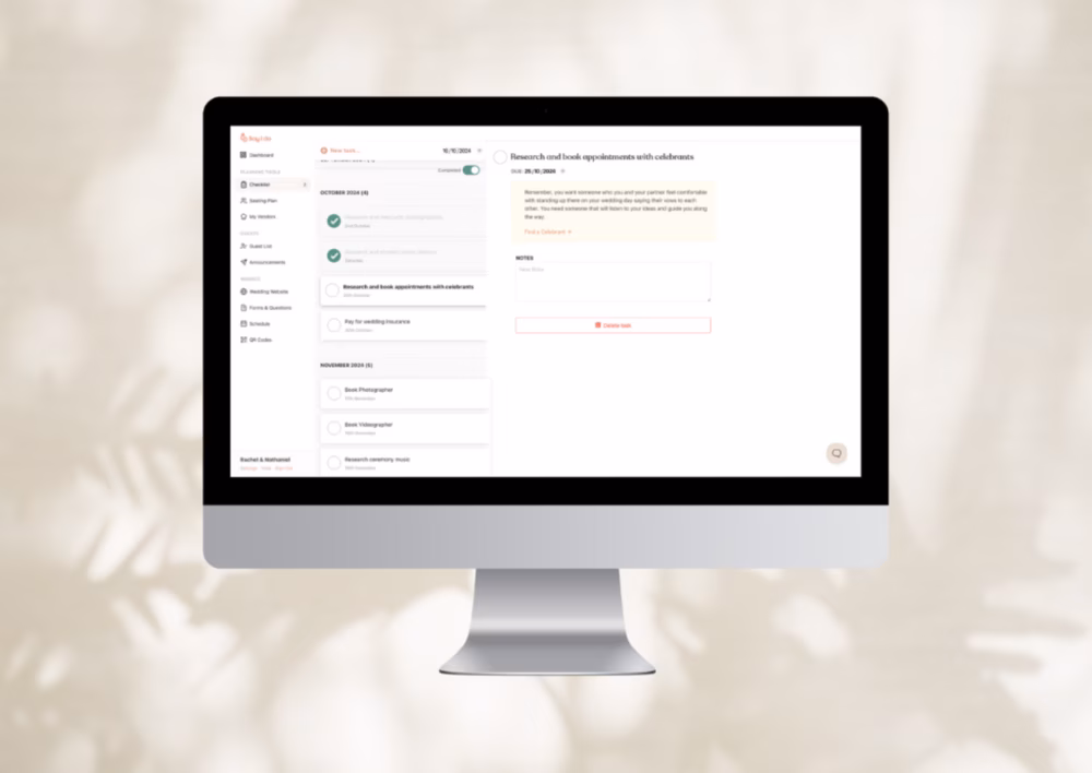 checklist on the easy wedding planning app Say I Do