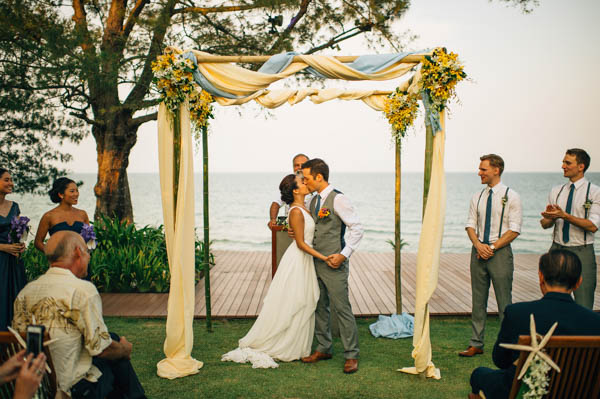 Thailand destination wedding ceremony kiss Thailand destination wedding ceremony kiss