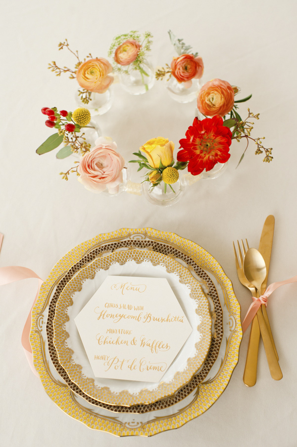 hexagon honeycomb styled shoot, photos by Spindle Photography, styling and planning by Kelly Dellinger Events | via junebugweddings.com hexagon honeycomb styled shoot, photos by Spindle Photography, styling and planning by Kelly Dellinger Events | via junebugweddings.com