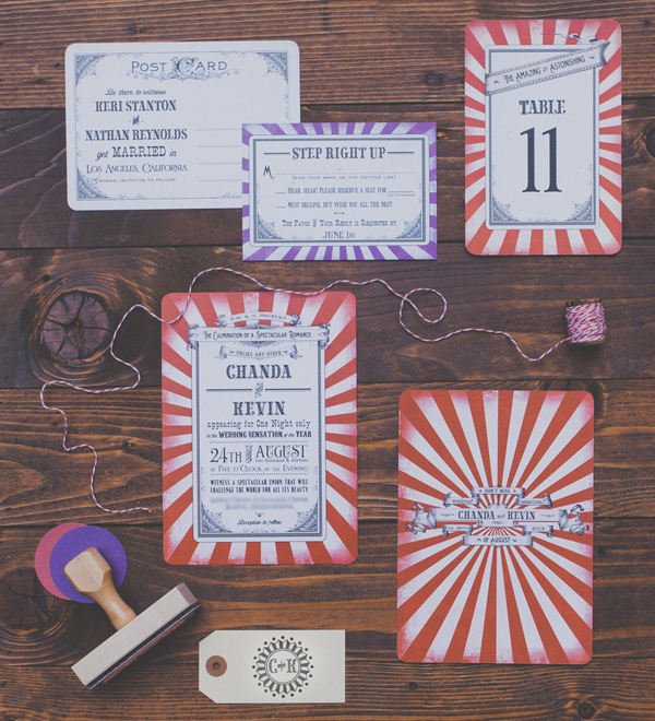Two Ring Circus wedding invitation suite from Royal Steamline | via junebugweddings.com