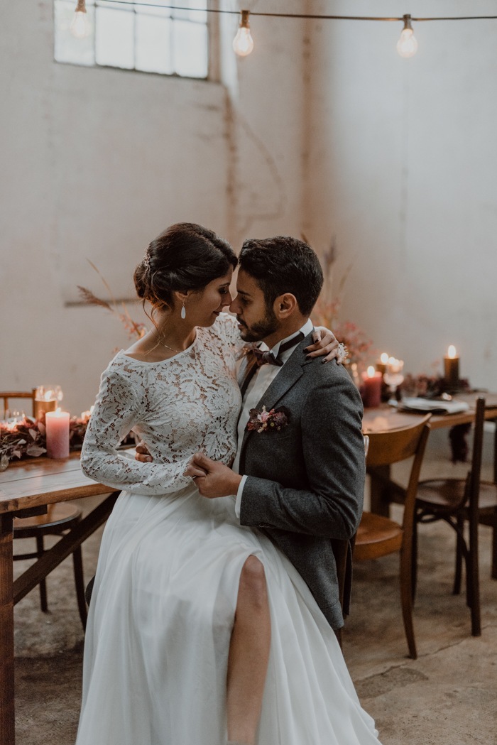 burgundy and black wedding dress COCOMELODY Black Wedding Dress Sweetheart Neckline with Sleeves CW3353, 45 Days / Black / US8-UK10-EUR38 main image 1