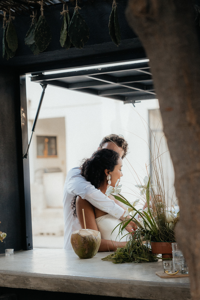 wedding photo through a window