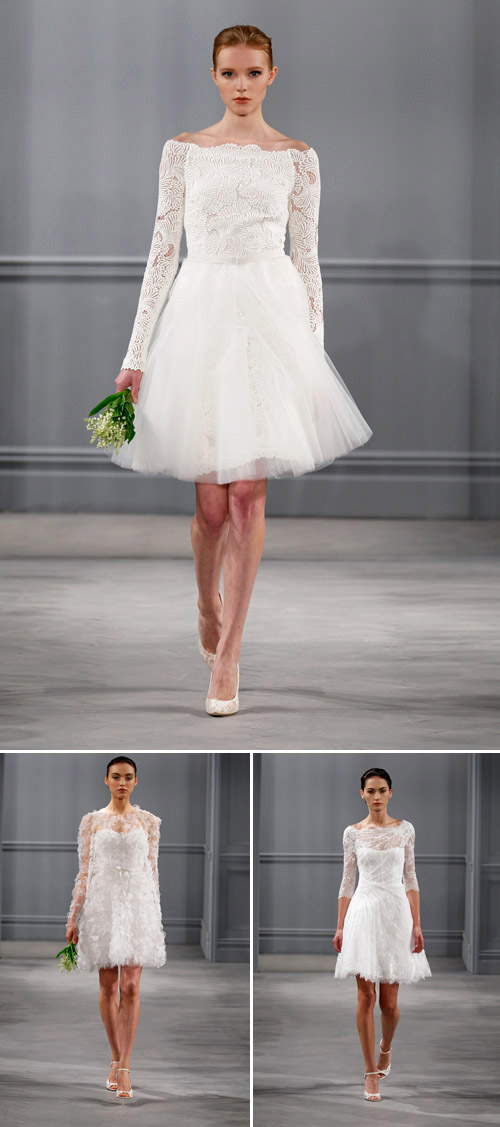 Short Monique Lhuillier wedding dresses from the spring 2014 bridal collection | via junebugweddings.com Short Monique Lhuillier wedding dresses from the spring 2014 bridal collection | via junebugweddings.com