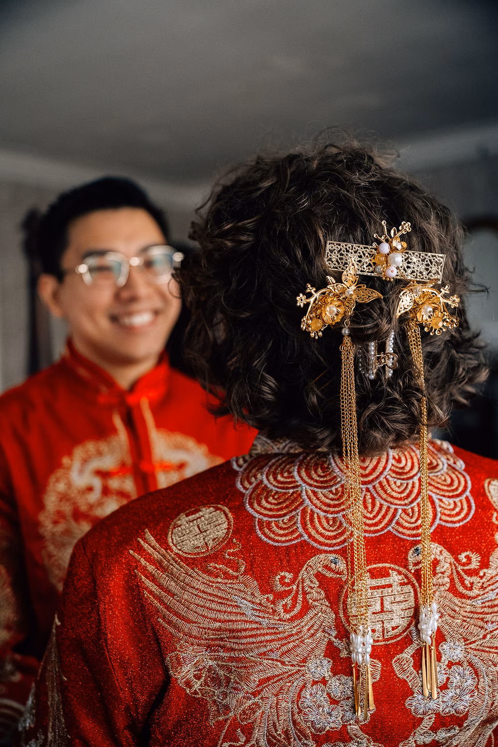 beautifully intricate hairpiece for a chinese tea ceremony