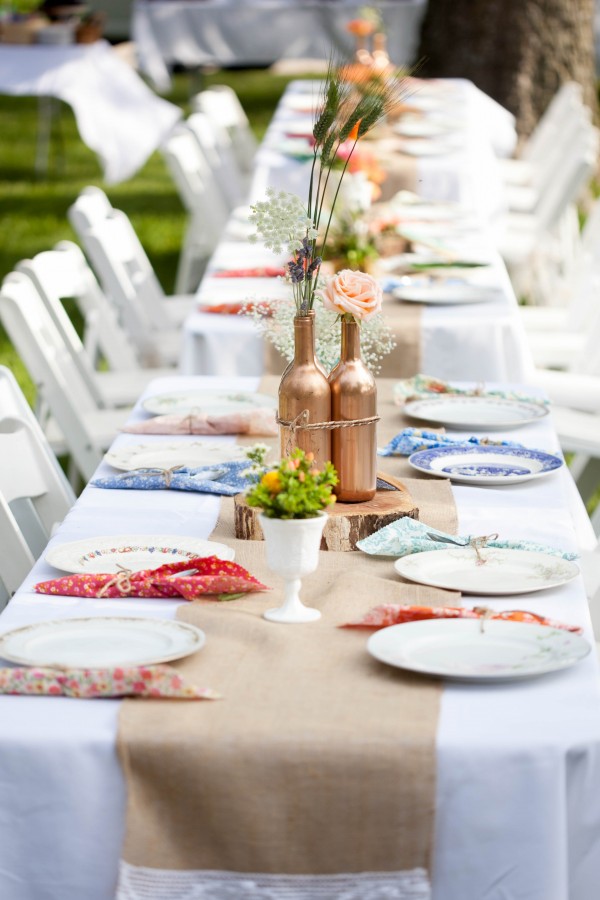 colorful vintage fabric wedding decor