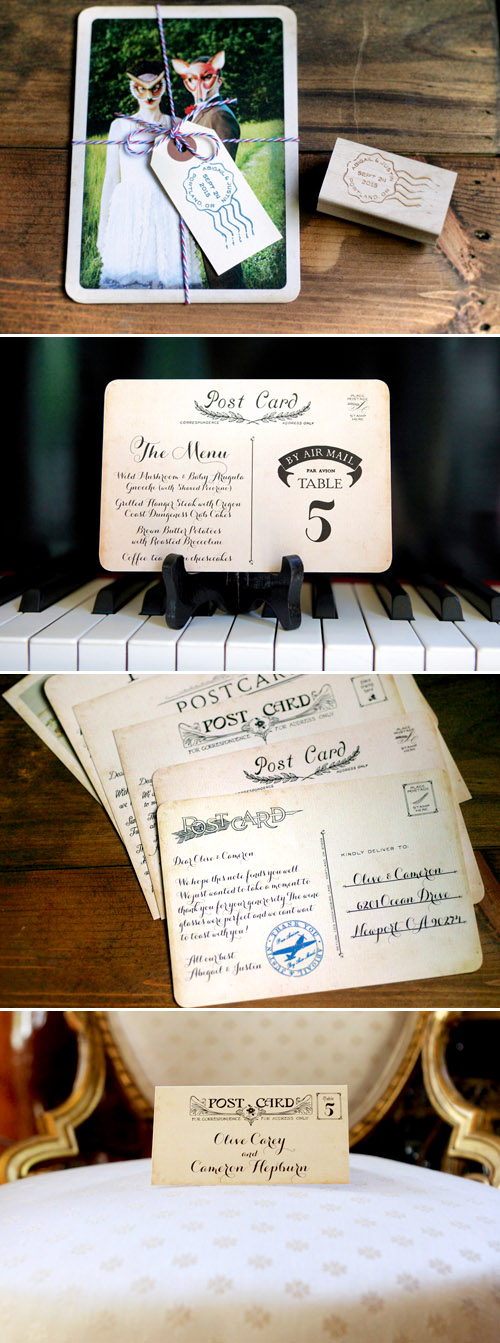 vintage postcard wedding invitations and save the dates by Royal Steamline - photos by Amy McMullen and Royal Steamline | junebugweddings.com vintage postcard wedding invitations and save the dates by Royal Steamline - photos by Amy McMullen and Royal Steamline | junebugweddings.com