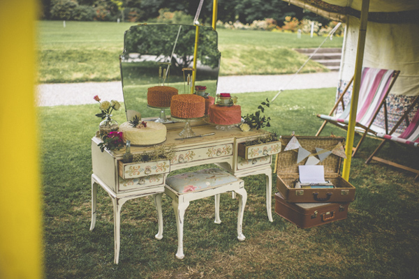 wedding desserts on vanity table
