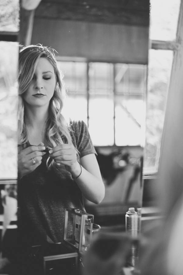 romantic camp wedding bridal portrait, photo by Terra Lange Photography | via junebugweddings.com bride getting ready portrait