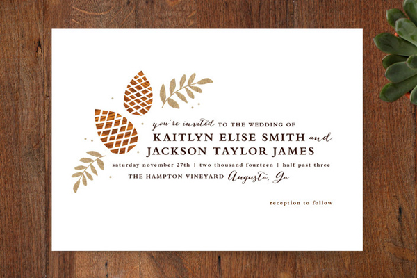 gold + pine wedding invitation from minted | via junebugweddings.com gold + pine wedding invitation from minted | via junebugweddings.com