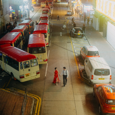 Hong Kong pre-wedding photo in busy streets at night