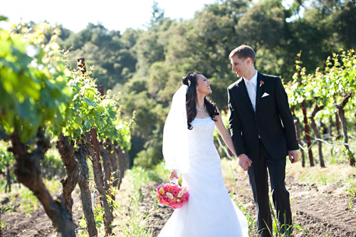 sweet pink vineyard wedding at Thomas Fogarty Winery, photos by Vincent Au Photography via JunebugWeddings.com sweet pink vineyard wedding at Thomas Fogarty Winery, photos by Vincent Au Photography via JunebugWeddings.com