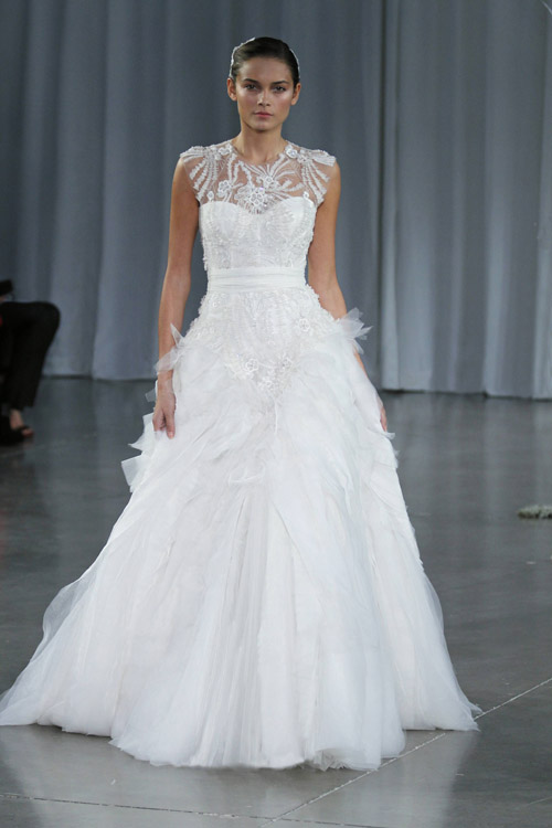 Monique Lhuillier wedding dress from her Fall 2013 bridal collection runway show | via junebugweddings.com Monique Lhuillier wedding dress from her Fall 2013 bridal collection runway show | via junebugweddings.com