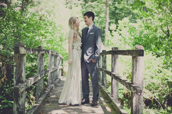 romantic camp wedding first look portraits, photo by Terra Lange Photography | via junebugweddings.com romantic first look portrait