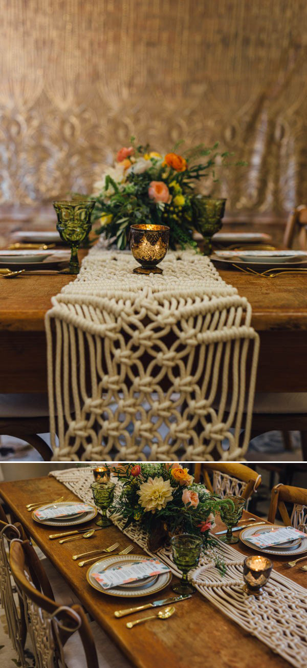macrame table runner farm table