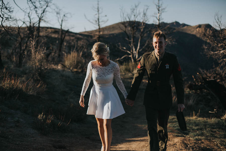 Vintage-Inspired Bride-Marine-Corps-Groom-Said-I-Do-Along-Pacific-Crest-Trail-25