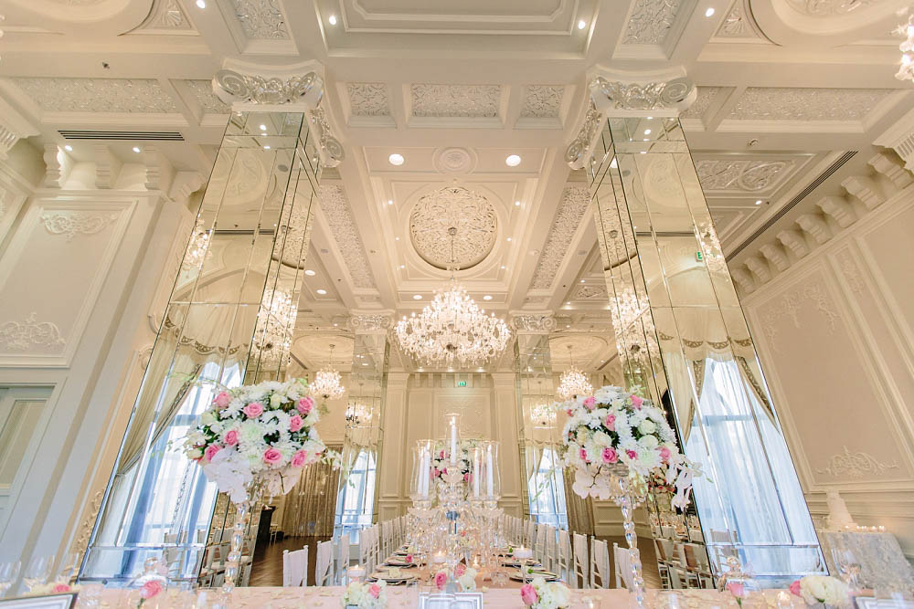pink and crystal wedding decor