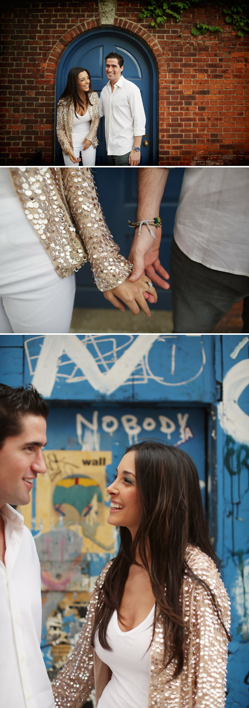 Engaged couple hold hands and laugh together at meat packing district, alison conklin photography Engaged couple hold hands and laugh together at meat packing district, alison conklin photography