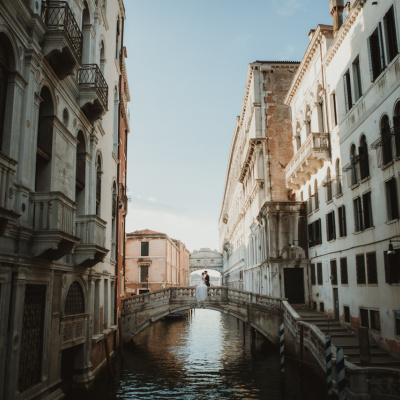 Venice, Italy destination wedding photo on a bride over the canal
