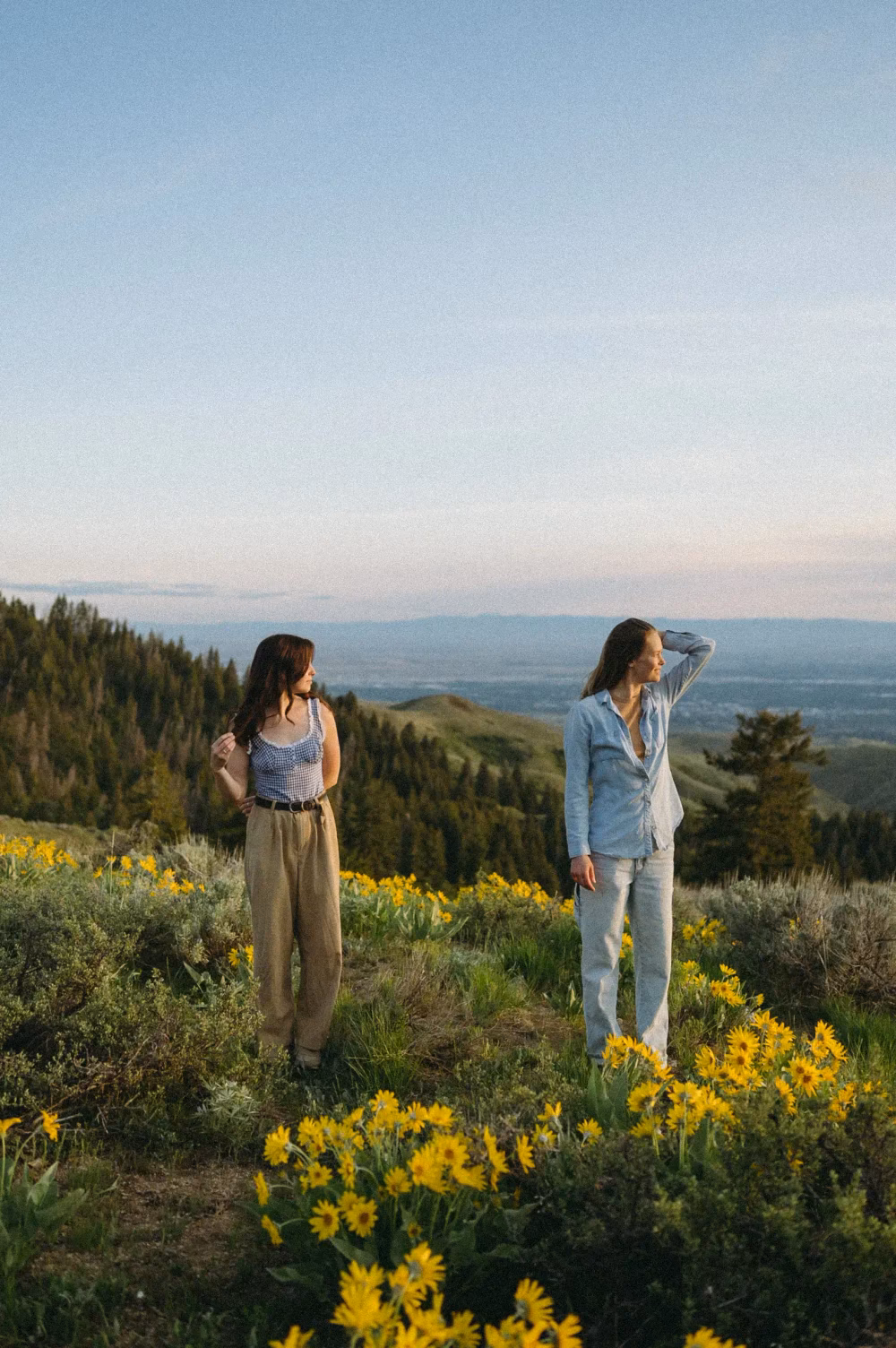 cool engagement photo with wildflowers