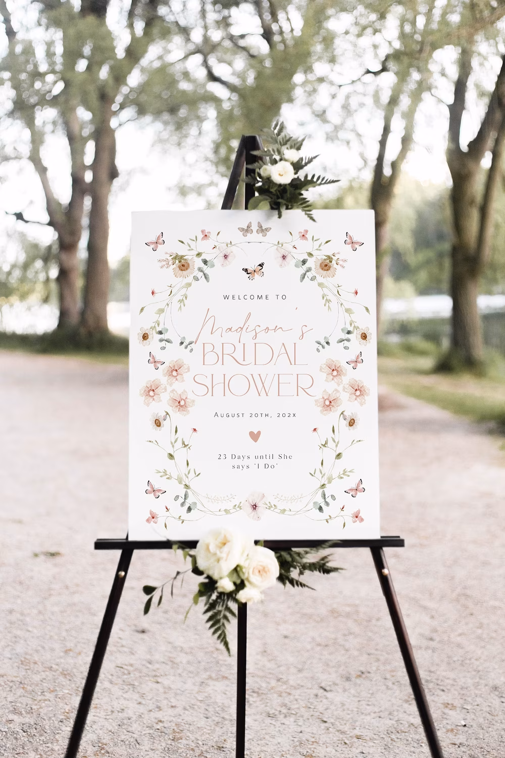 butterfly and flower welcome sign