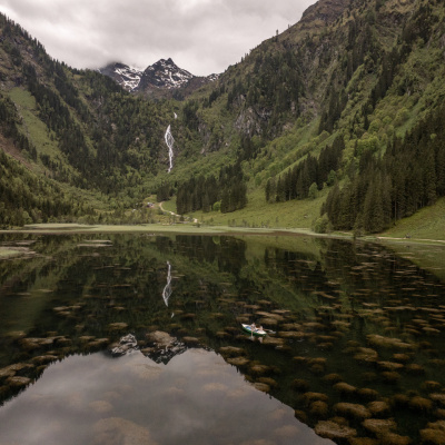 Austria lake elopement photo in a canoe
