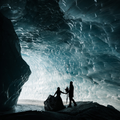 Ice cave engagement photo in Alaska, USA