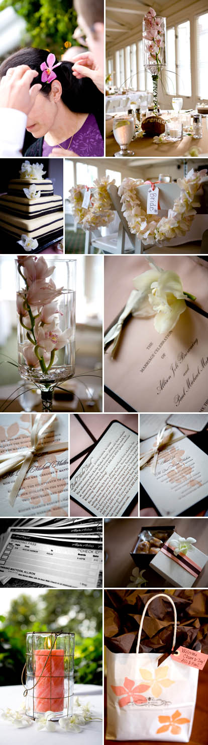 La Vie Photography, San Juan Island real wedding, peach, pink, cream and brown invitations and details