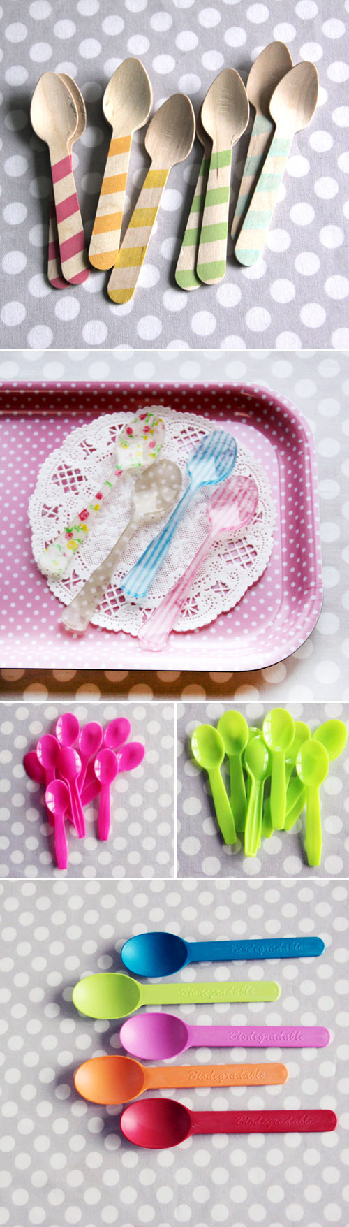 colorful wooden or plastic disposable silverware and vintage style wedding decor and party supplies from Shop Sweet Lulu colorful wooden or plastic disposable silverware and vintage style wedding decor and party supplies from Shop Sweet Lulu