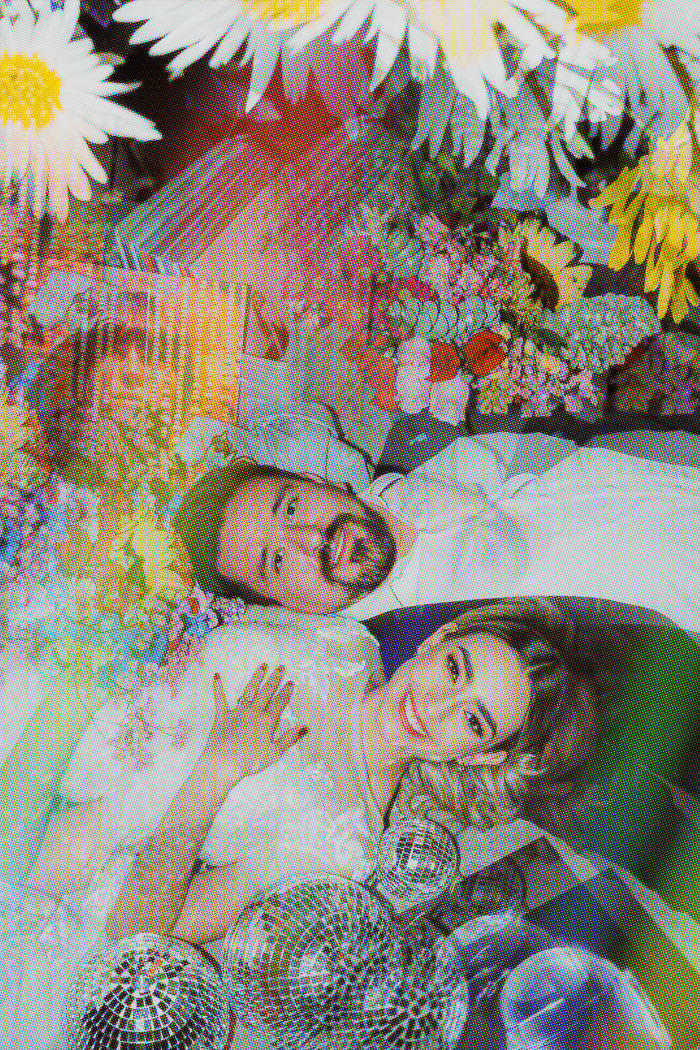 wedding portrait with disco balls