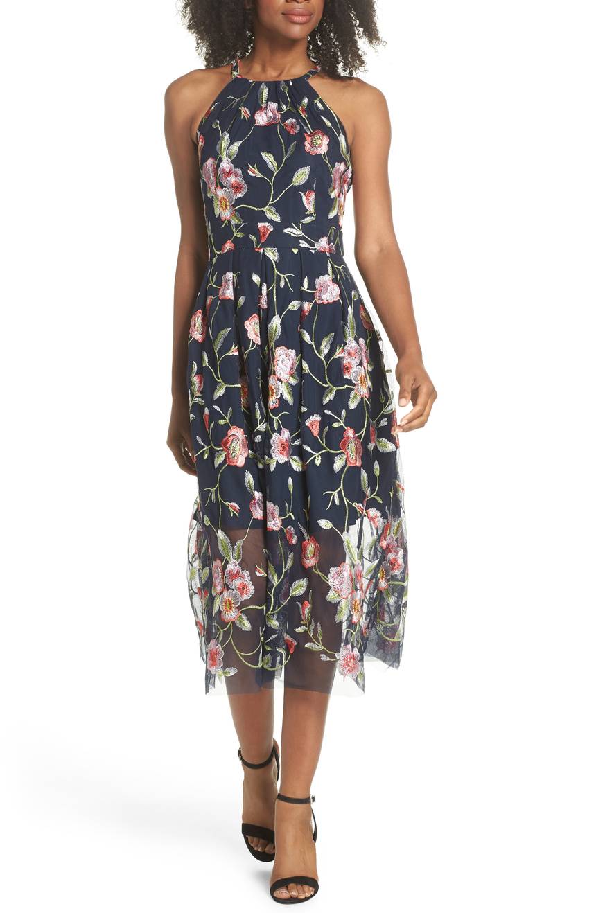 slim fit dress slacks Francine Lace Midi Dress - Red Floral main image 0