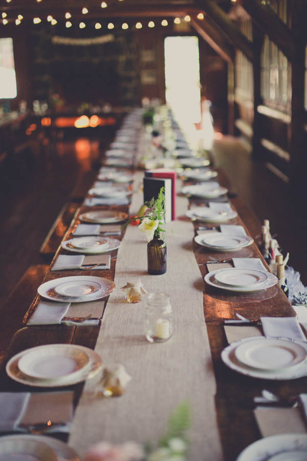 romantic camp wedding reception decor, photo by Terra Lange Photography | via junebugweddings.com rustic wedding tablescape