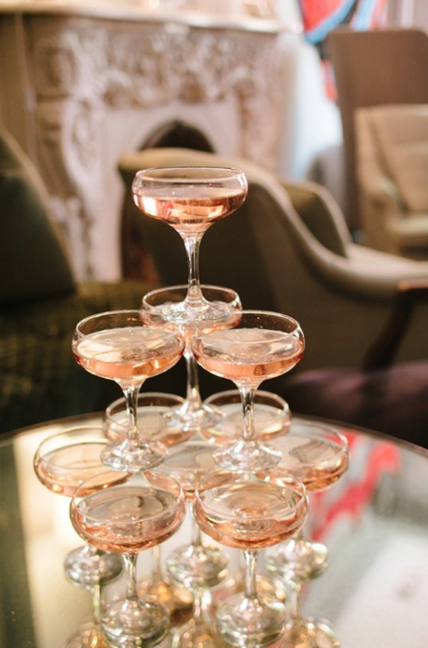 valentine's day dessert and champagne cocktails for two, photo by Allan Zepeda Photography | via junebugweddings.com