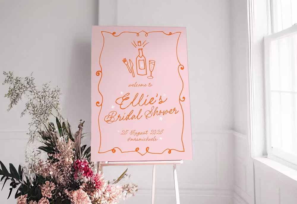 pink modern bridal shower welcome sign