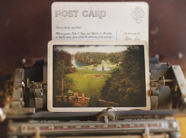 Port of Call wedding postcard invitation from Royal Steamline | via junebugweddings.com Port of Call wedding postcard invitation from Royal Steamline | via junebugweddings.com