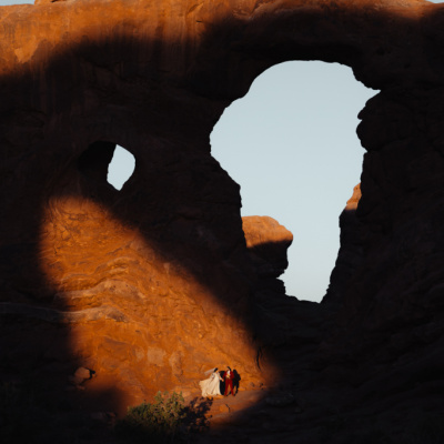 Shadow engagement photo in a stone formation in the Arches National Park Moab, Utah, USA