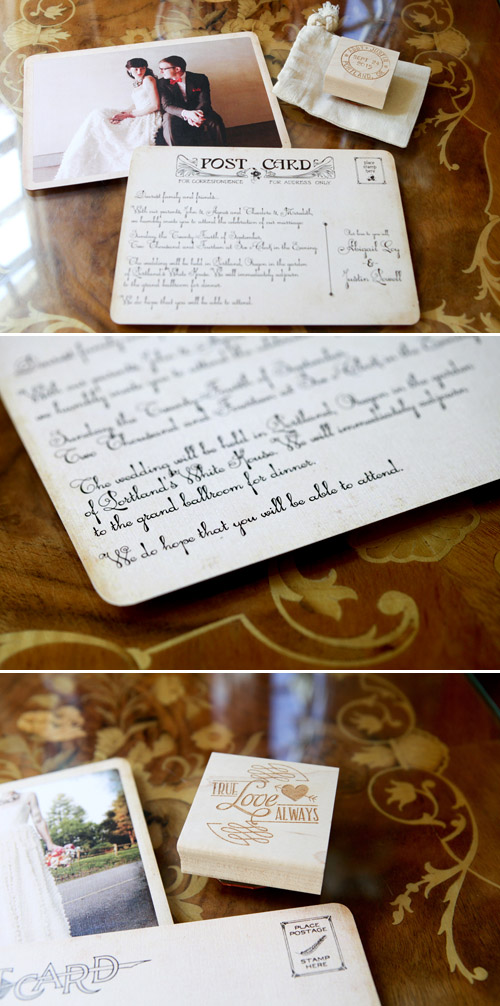 vintage postcard wedding invitations and save the dates by Royal Steamline - photos by Amy McMullen and Royal Steamline | junebugweddings.com vintage postcard wedding invitations and save the dates by Royal Steamline - photos by Amy McMullen and Royal Steamline | junebugweddings.com