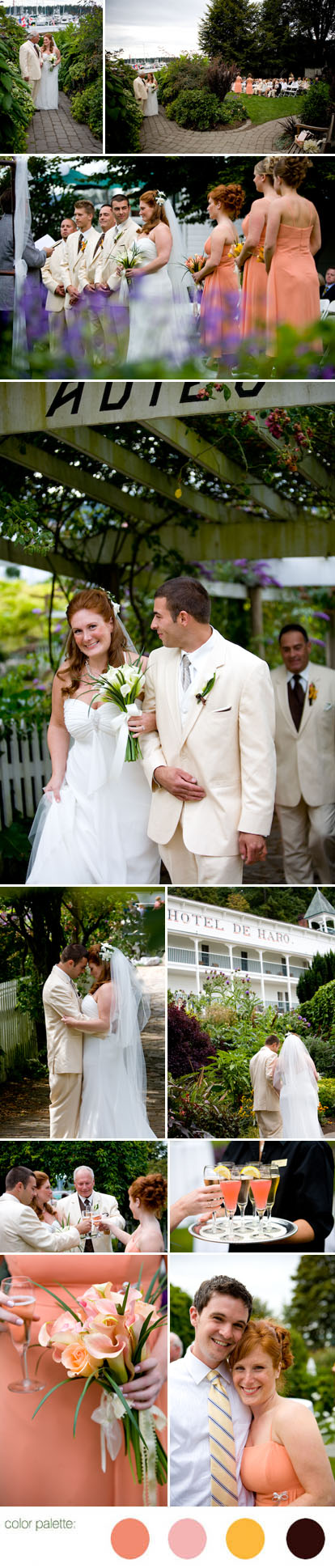 Summer wedding peach, pink, yellow and brown color palette