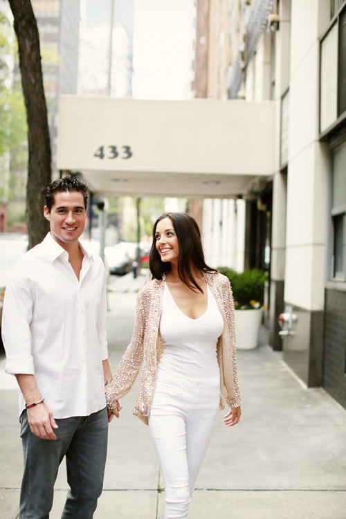 Engaged couple adoringly smile at one another at meat packing district alison conklin photography Engaged couple adoringly smile at one another at meat packing district alison conklin photography