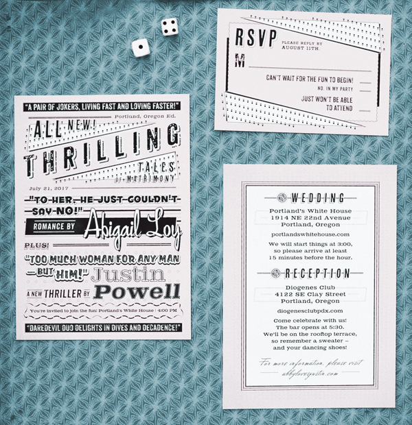 Pulp Romance 1955 wedding invitation suite from Royal Steamline | via junebugweddings.com Pulp Romance 1955 wedding invitation suite from Royal Steamline | via junebugweddings.com