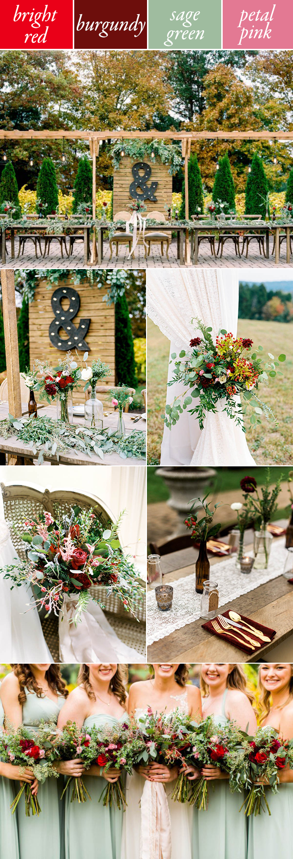 red burgundy sage pink fall wedding color palette