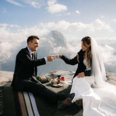 Yosemite wedding picnic portrait on top of a mountain