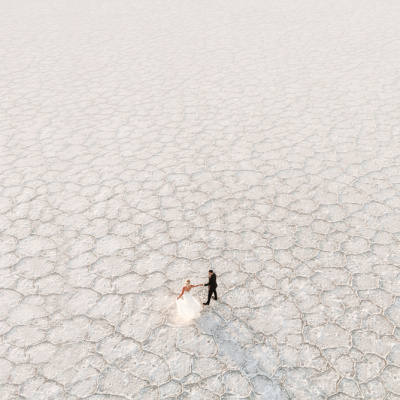 Engagement photo in the Bonneville Salt Flats, Utah, USA