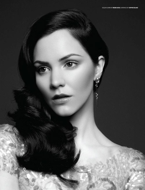 Katherine McPhee wearing modern crystal bridal earrings from Sophie Blake, photo from Emmy magazine via SophieBlakeNY.com Katherine McPhee wearing modern crystal bridal earrings from Sophie Blake, photo from Emmy magazine via SophieBlakeNY.com