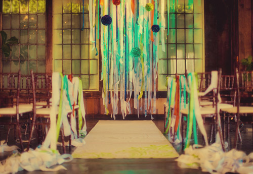 Receipt tape wedding altar, photo by Clane Gessel Receipt tape wedding altar, photo by Clane Gessel