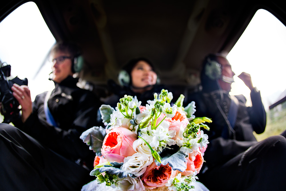 helicopter wedding photo