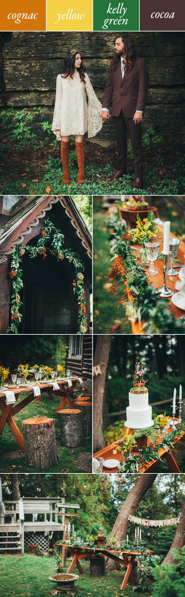 cognac yellow green brown fall wedding color palette
