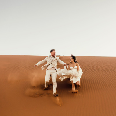 Joyful Deadvlei, Namibia elopement portrait in sand dunes