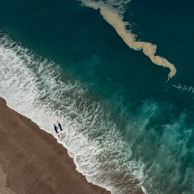 Drone engagement photo at a blue coast